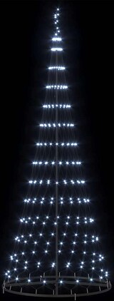 Ein weißer LED-Lichterbaum auf schwarzem Hintergrund.