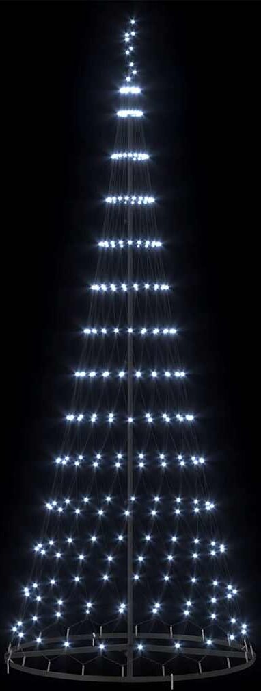 Ein weißer LED-Lichterbaum auf schwarzem Hintergrund.