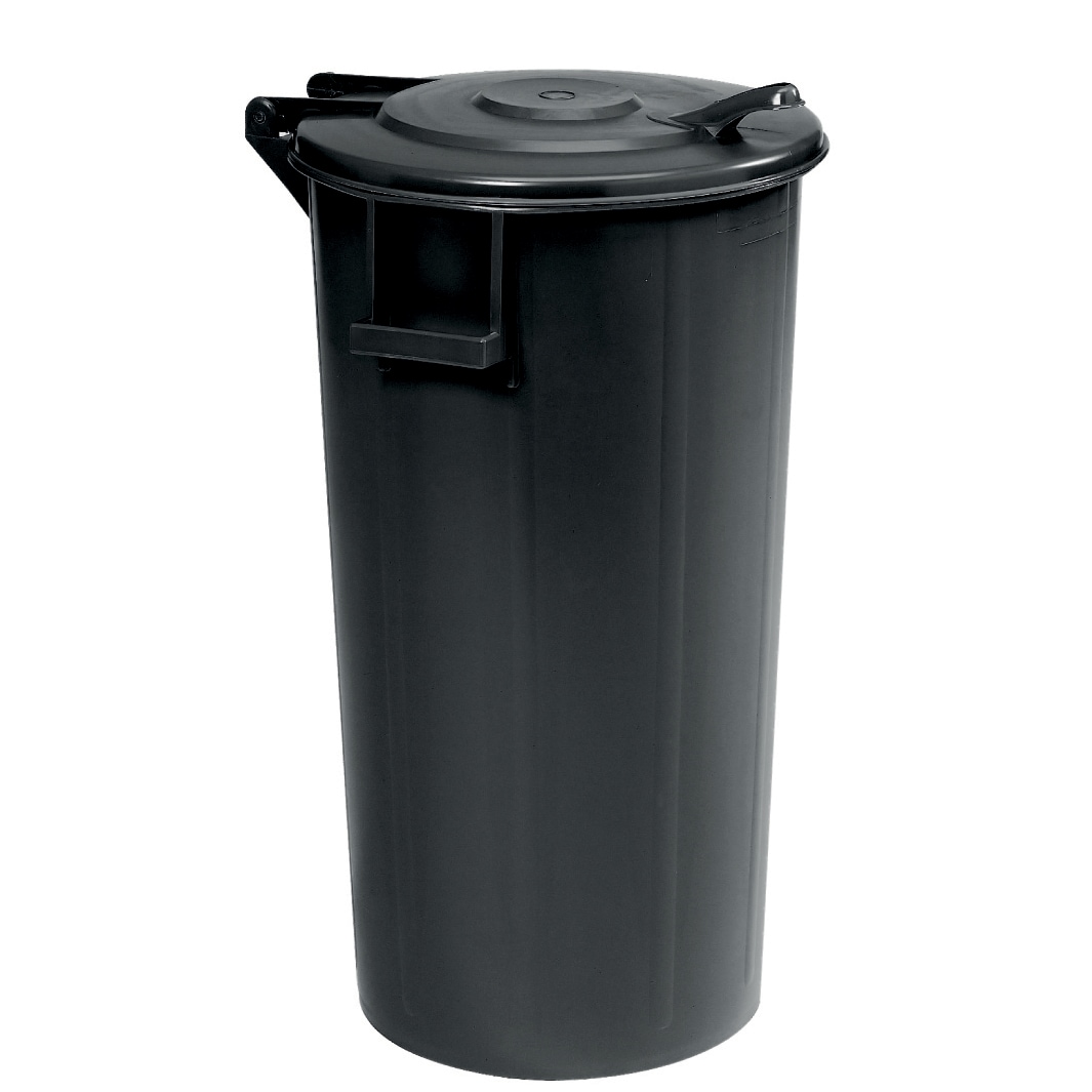Bidone in PEHD (Polietilene ad alta densità) con coperchio a cerniera per smaltimento rifiuti - Capacità 80 litri - Nero
