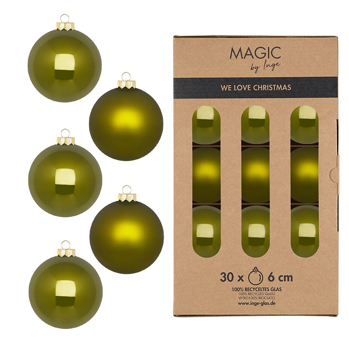 30 Weihnachtskugeln Glas 6cm matt & glänzend Christbaumkugeln Weihnachtsbaumkugeln Weihnachten Christbaumschmuck Weihnachtsbaumschmuck Olivgrün