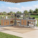 thumbnail of Merax Outdoor Küchenschrank L-Form, wetterfest, mit Spüle & Wasserhahn, Edelstahl-Arbeitsplatte, BBQ Grillstation mit Stauraum & Flaschenöffner, Grau