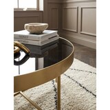 thumbnail of Design Couchtisch Glas Schwarz - Oval 110 x 56 cm mit Gold Metallgestell, Großer Wohnzimmertisch, Lounge Tisch