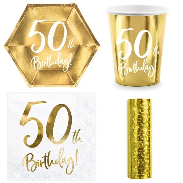 Party Geschirr 50. Geburtstag gold Partyset Einweggeschirr 50 Jahre Teller Becher Servietten