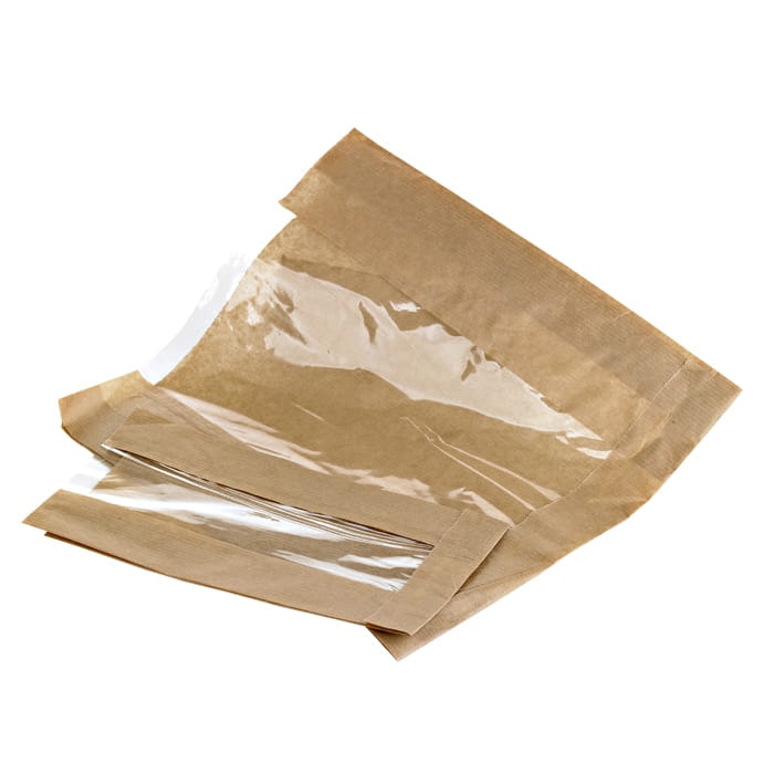 PACKNWOOD - 1000uds - Bolsa de papel kraft marrón con ventana microperforada 140x70mm H440mm