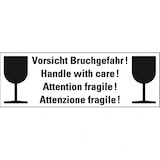 thumbnail of Dreifke® Hinweisetikett Bruchgefahr!, 4-sprachig, weiß, Haftpapier, perm., 170x60mm, 250/Rolle