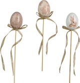 thumbnail of 6 Osterstecker Osterei 30cm bruchfester Blumenstecker am Stab mit Tiermotiv und Muster Pflanzstecker Dekostecker Osterdeko Frühlingsdeko Weiß Rosa