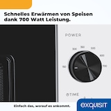 thumbnail of Exquisit Mikrowelle 20L, 700 Watt, 24,5cm Drehteller, 5 Leistungsstufen, Timer, Auftaufunktion, 2 Drehregler, MW950-070 weiss