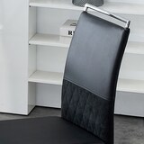 thumbnail of Esszimmerstuhl Schwarz 95x48x42 cm mit ergonomischer hoher Rückenlehne, PU Kunstleder + Leinen Bezug, gepolsterter Sitz, Metallgestell, bodenschonend
