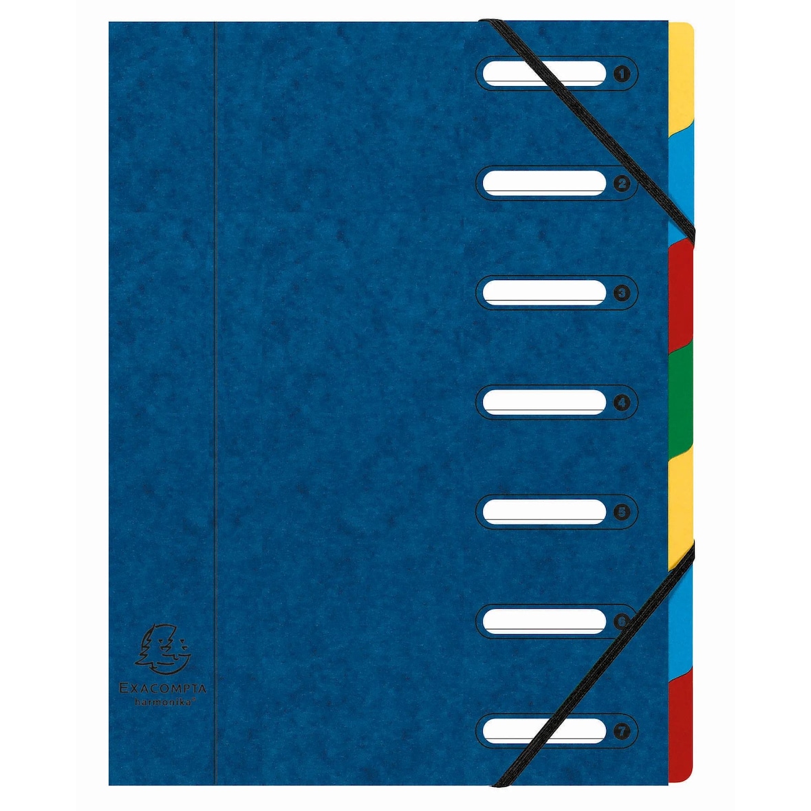 Exacompta - Réf. 5307E - Carton de 8 trieurs HARMONIKA - avec élastiques et fenêtres découpées   - 7 compartiments - pour A4 - couleurs assorties