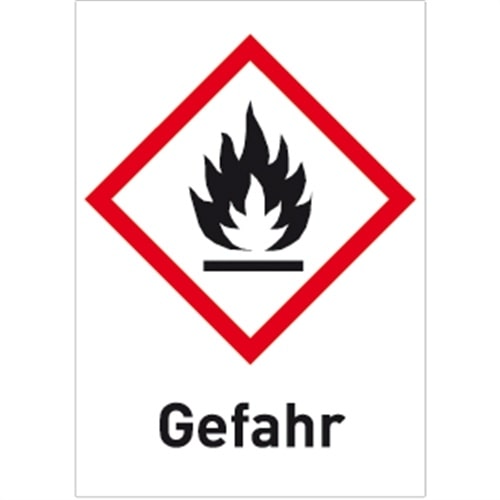 Aufkleber Entzündbar (GHS 02) Gefahr, Folie, 37x52 mm, 500 Stück/Rolle