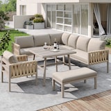 thumbnail of Merax Tuinmeubelset voor 6-7 personen, tuinmeubelset met touwvlechtwerk met gegalvaniseerd ijzeren frame, inclusief alle zit- en rugkussens, beige