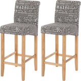 thumbnail of 2er-Set Barhocker gepolstert mit Lehne | Sitzhöhe 75cm | Holz | Schriftzug | Grau | helle Beine | Stoff/Textil | Barstuhl Tresenhocker