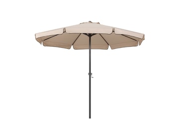 Tarrington House Guarda-sol redondo com franja Merida, alumínio, Ø 2.9 x 2.5 m, repelente de água, bege/cinzento