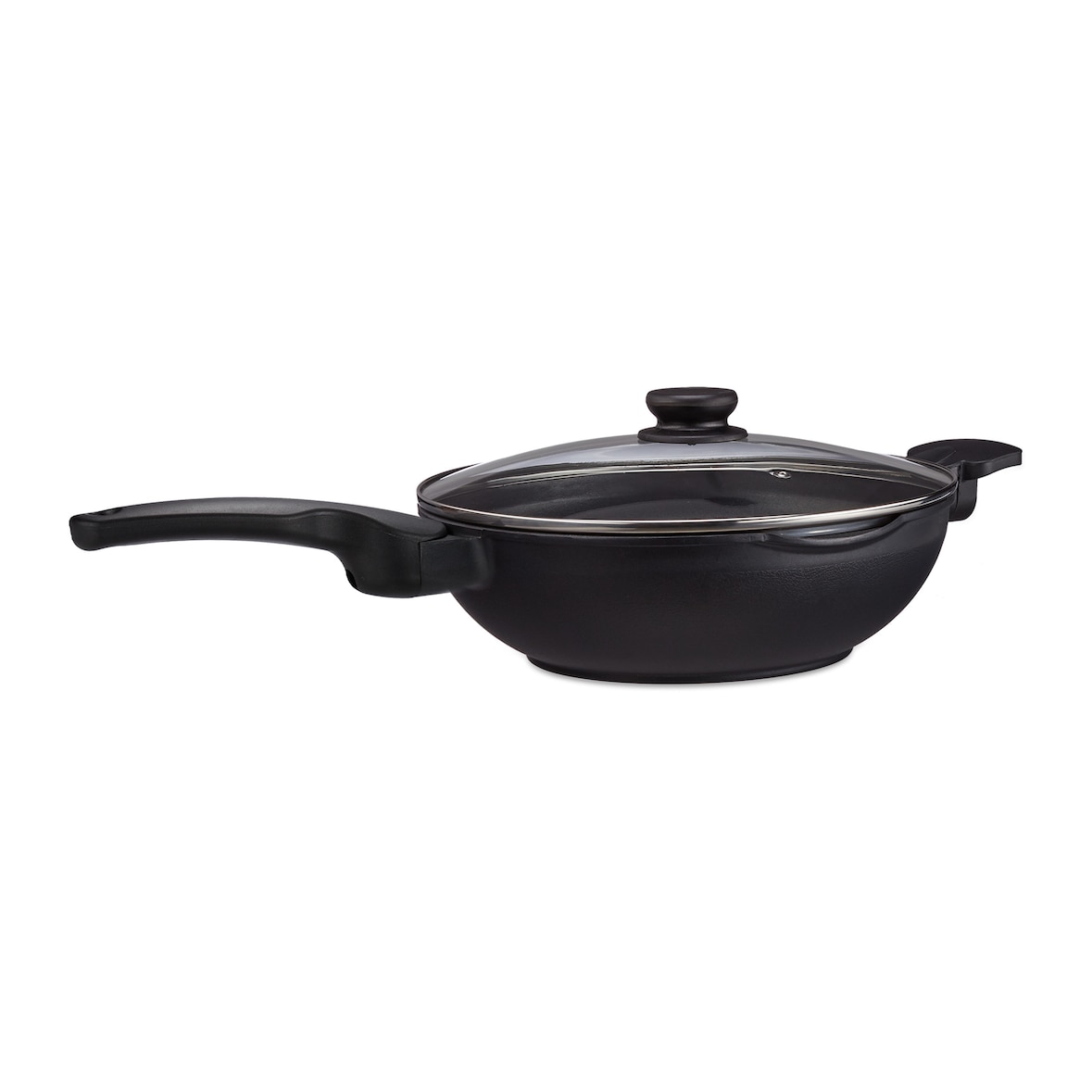 Relaxdays Wok Pfanne mit Glasdeckel 30 cm, Griffe, Antihaftbeschichtung, für Induktion, Gas-, Elektroherd, 4 l, schwarz