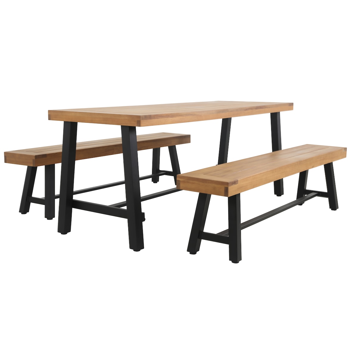METRO PROFESSIONAL Conjunto de mesa e bancos de exterior Picada 3 peças, 1 mesa 220 x 70 cm, 2 bancos 180 x 31 cm, castanho natural