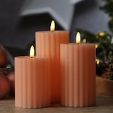 thumbnail of LED Kerze Liv Echtwachs gerillt mit Rillen flackernd H: 17,5cm Timer rosa