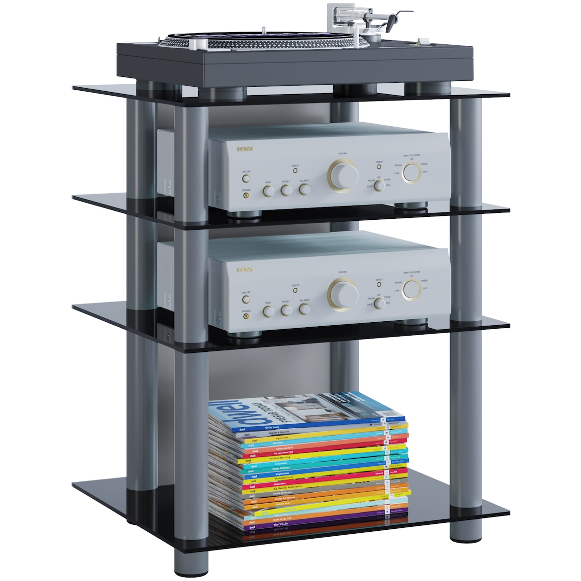 Bilus TV-Möbel , Hifi Silberfarbig, Schwarzglas.