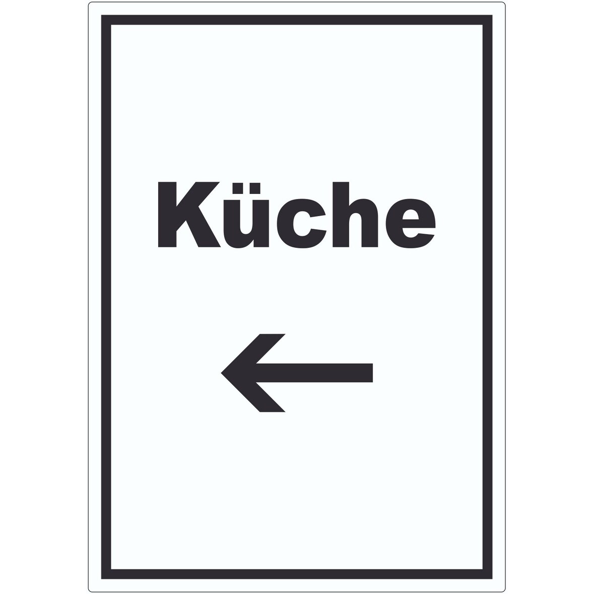 Küche Aufkleber mit Text und Richtungspfeil links Kitchen cucina hochkant A8 (52x74mm)