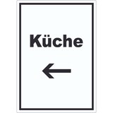 thumbnail of Küche Aufkleber mit Text und Richtungspfeil links Kitchen cucina hochkant A8 (52x74mm)