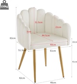 thumbnail of Esszimmerstuhl 48x45x82 cm Velours Beige+Gold mit fächerförmiger Rückenlehne 10 cm Sitzpolster verstellbaren Füßen und Metallbeinen