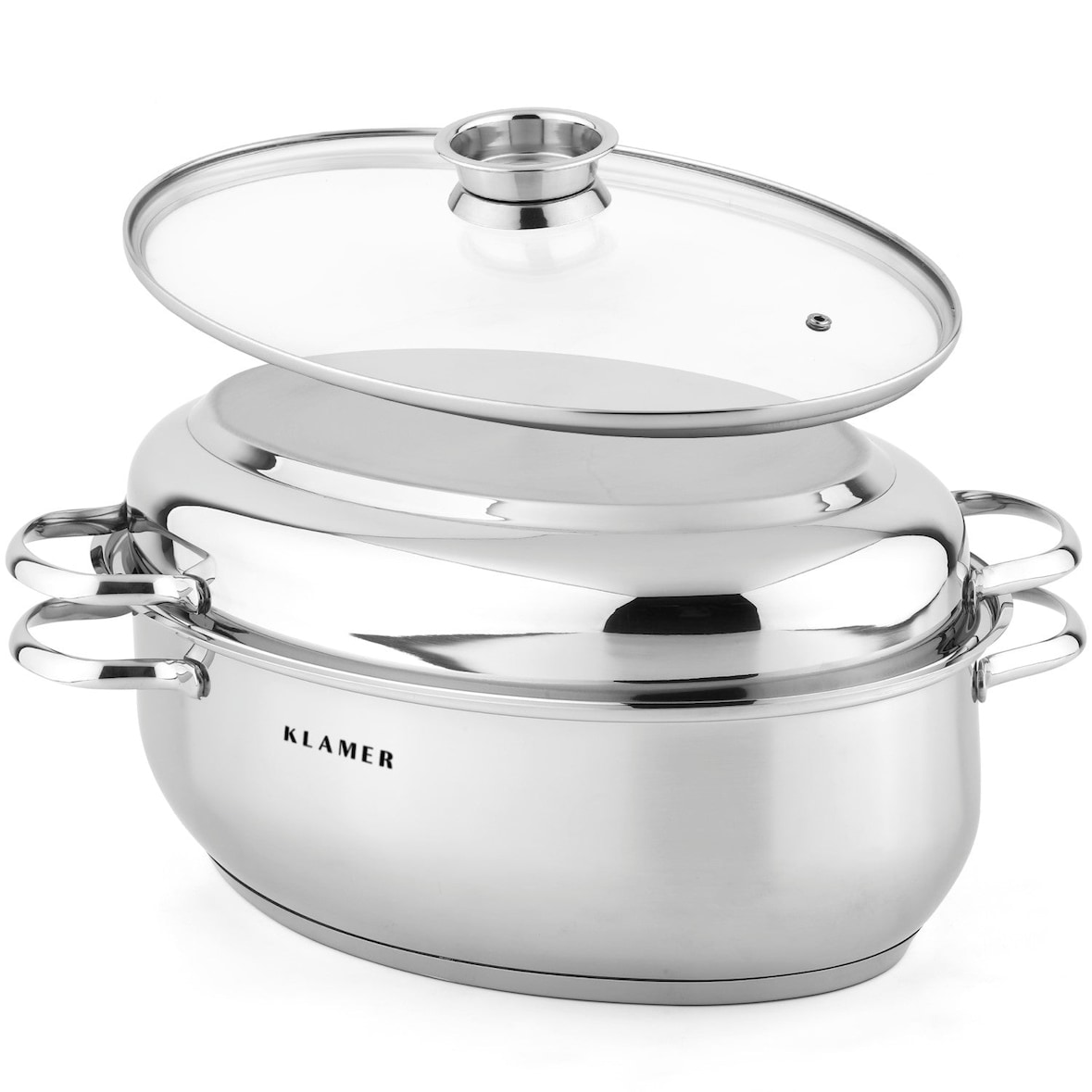 KLAMER Bräter mit Deckel 38 cm, backofengeeignet, 8,5L XXL Bräter mit Deckel, mit 4L Deckelpfanne, für alle Herdarten inkl. Induktion, Edelstahl Brät…