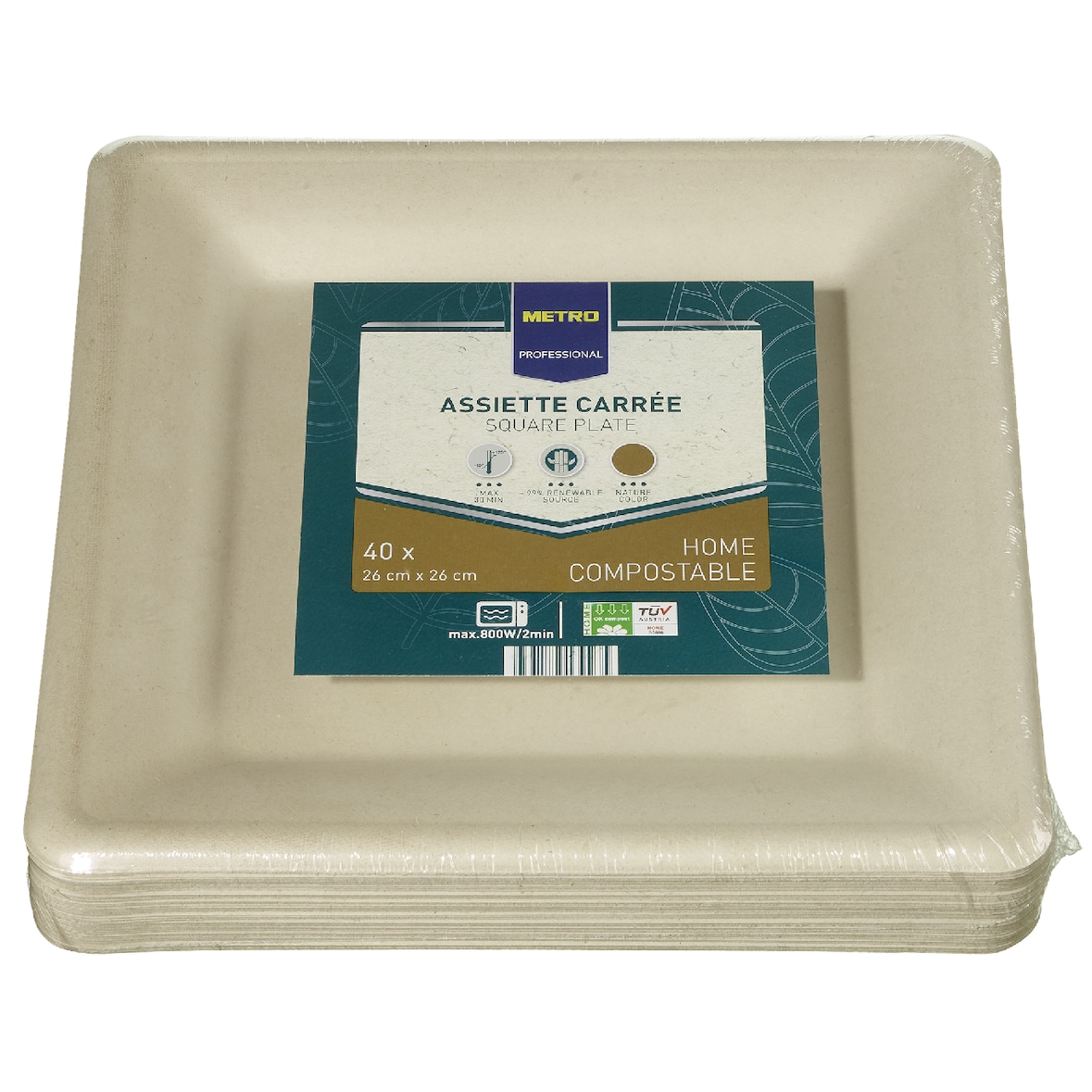 METRO Professional Teller, Bagasse, eckig, Natur, 26 x 26 cm, 40 Stück