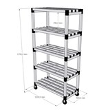 thumbnail of Estantería estándar modular de resina 1200 x 500 x 1835 mm. (h) 5 estantes GRIS CON RUEDAS DE PP