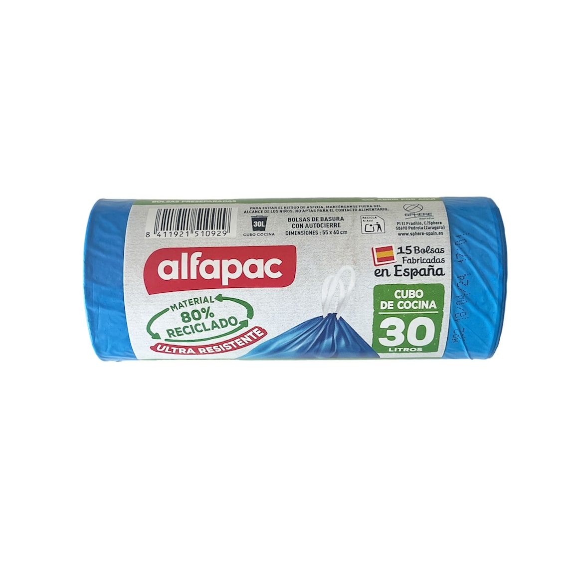 Alfapac - Pack mit 20 Rollen von 15 Müllbeuteln 'Overlap' 55x60cm, 30L Selbstverschluss (insgesamt 300 Müllbeutel)