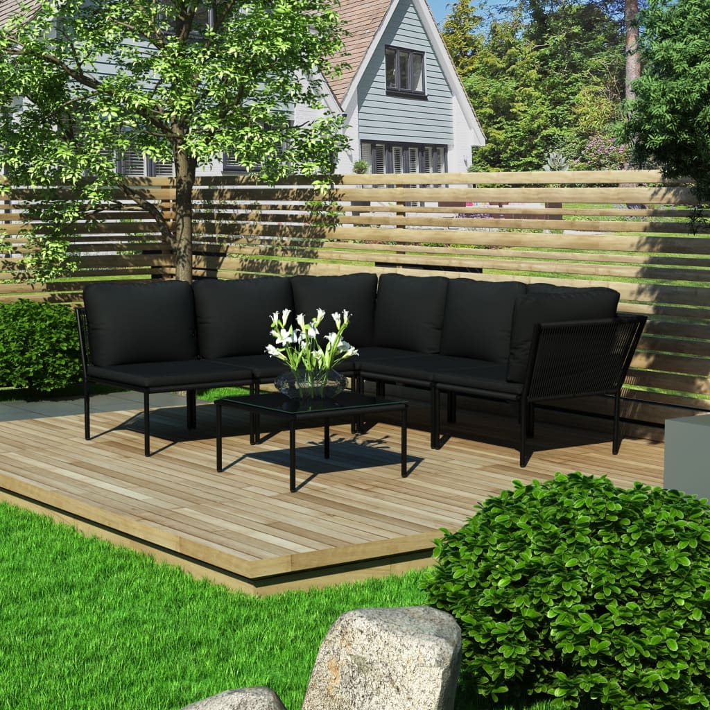 vidaXL 6-delige tuin loungeset met kussens zwart PVC