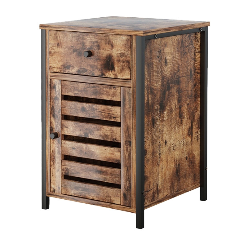 COSTWAY Vintage-Nachttisch mit Schublade, Beistelltisch mit höhenverstellbarem Regal