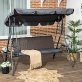 thumbnail of Outsunny columpio de jardín de 3 plazas banco balancín para exterior con toldo ajustable asiento de ratán 2 portavasos 2 bandejas 204x112x150 cm