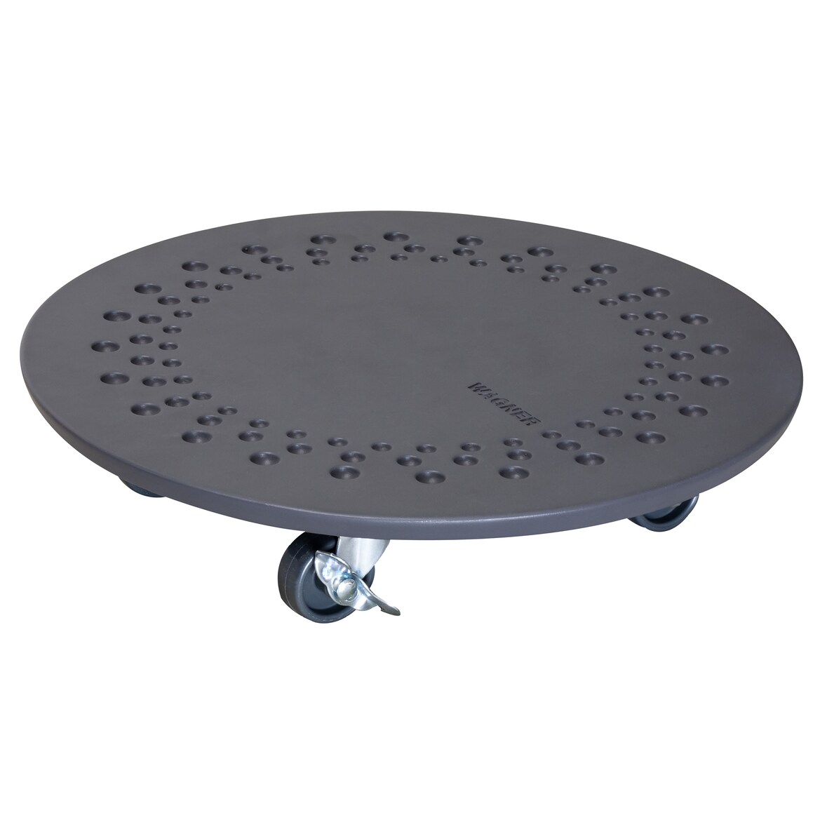 WAGNER Pflanzenroller STONE Ø 34 x 7,5 cm, außen&innen, Beton, Ornamente, schiefer, Bremsen, Tragkraft 100 kg - 20090201