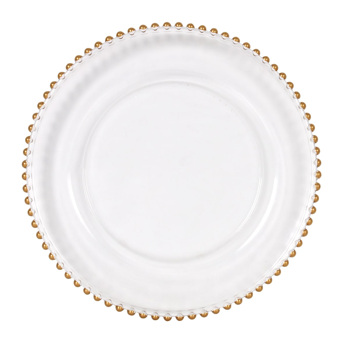 Prato de apresentação Biarritz dourado de 33,5x3cm em vidro, caixa com 6 unidades.