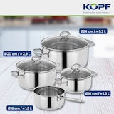 thumbnail of Kopf Topfset Merkur (Edelstahl, Induktion, 4-teilig, mit Schüttrand, Literskala und Glasdeckel)