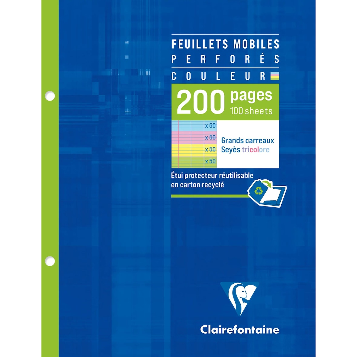 Clairefontaine 5x farbige Ringbucheinlagen 17x22 cm, Packung mit 100 Blatt 90g, 2-fach gelocht, französische Lineatur - Sortiert 13511C