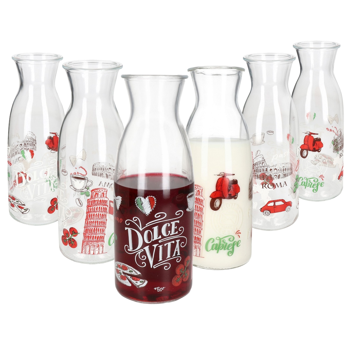 Ritzenhoff 6x Palermo Glas-Karaffe 1L italienischer Saft-Krug Wasserflasche Wein