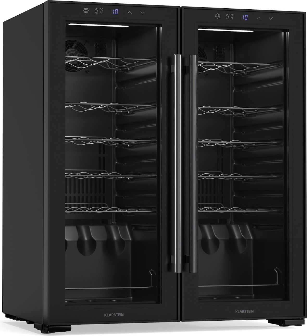 Klarstein Shiraz Weinkühlschrank | 2 Kühlzonen | LED-Beleuchtung | Touch-Control | freistehend Schwarz