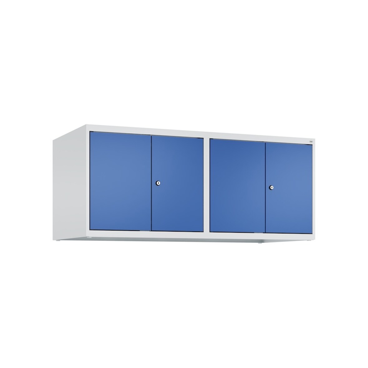C+P Doppelter Aufsatzschrank Classic PLUS, 4 Abteile, HxBxT 50x120x50cm, Zylinderschloss, Hellgrau/Enzianblau von PROREGAL