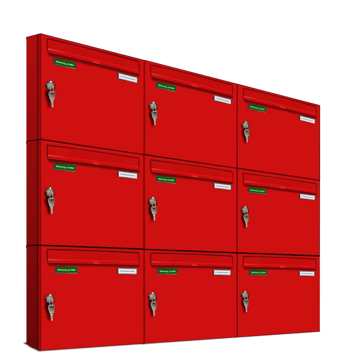 AL Briefkastensysteme 9 x Basic Wand Briefkasten in RAL Farbe 3000 Feuer Rot für Post A4, wetterfest, Artikelnummer: 431P9EA3P3000