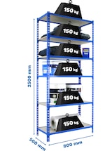thumbnail of SimonRack Estantería Metálica, 2500x800x500 mm, 6 Alturas, Bandeja Madera, 150 kg de Punto Flexión, Azul/Madera - Maderclick