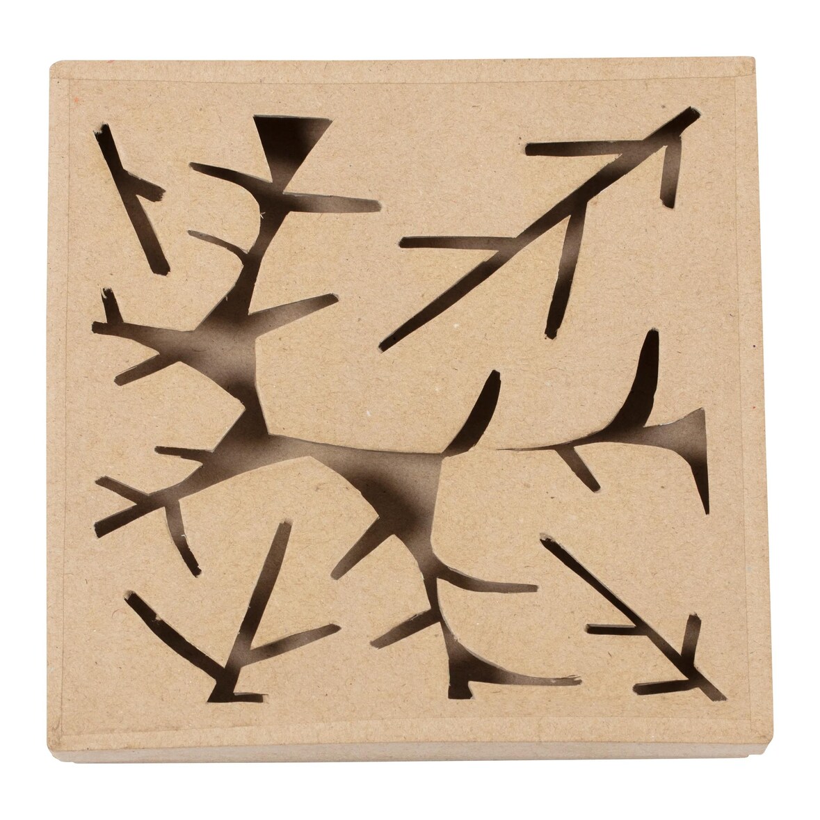 Décopatch 4x Braunes Pappmaché, viereckige Schachtel Pflanze 17x17x3cm - Kartonbraun BT075C