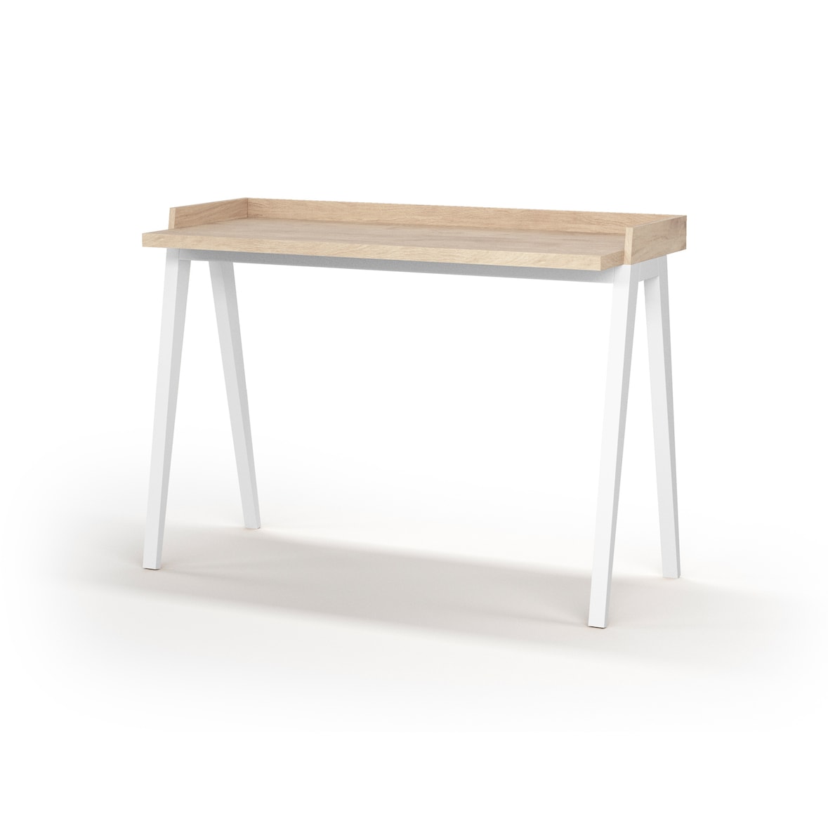Escritorio 625 modelo BERLÍN en melamina Roble con patas de madera de haya maciza en Blanco, de HERDASA.