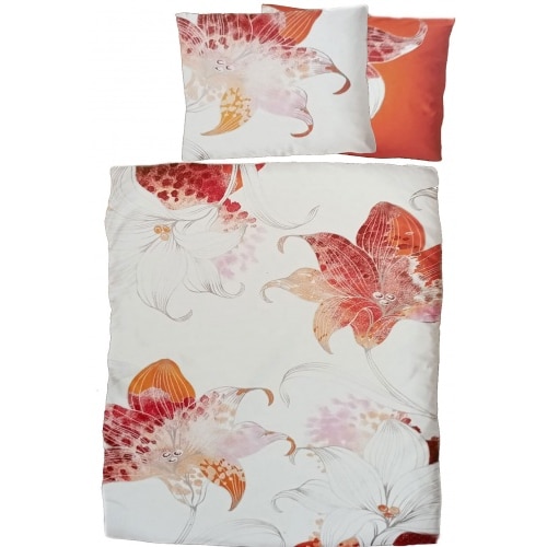 2-tlg. Biber Winter Bettwäsche 135 x 200 + 80x80 cm, 100% Baumwolle, weiß, Blüten Muster