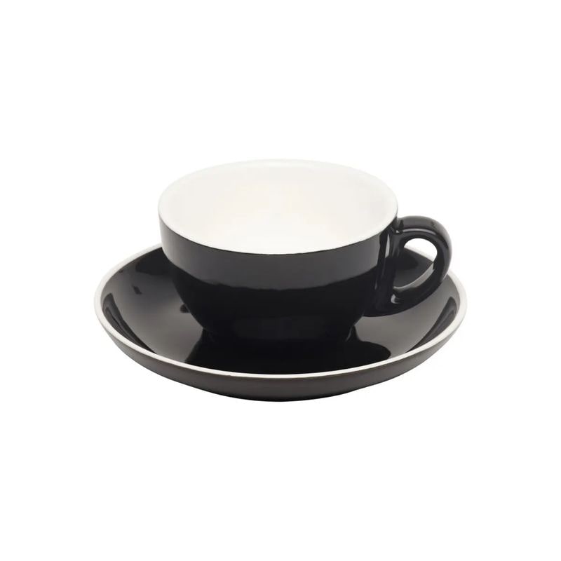 12x Cappuccino Tasse Obertasse + Untertasse Italia 280 ml schwarz, Porzellan