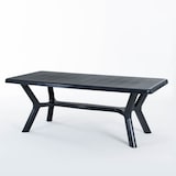 thumbnail of Table de jardin rectangulaire 200x95 cm en résine,pieds croisés,structure renforcée en métal et trou pour parasol - SAMUEL - Noir