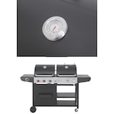 thumbnail of Tarrington House Barbecue a gas e carbone con 3 bruciatori + bruciatore laterale Carson, 42 × 96 cm, tavolino laterale, ruote, acciaio, nero