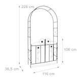 thumbnail of Relaxdays Rosenbogen mit Tor, HxBxT:228x116x36,5cm, Eisen, Verzierung, Rankhilfe für Rosen & Kletterpflanzen, schwarz