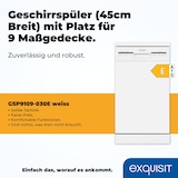 thumbnail of Exquisit Geschirrspüler GSP9109-030E weiss | Spülmaschine 45 cm | ECO-Modus | Maßgedecke: 9 | Standgerät