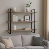 thumbnail of Estante de pared HWC-K78, estante colgante estante flotante, 3 estantes madera maciza industrial 60x60x18cm ~ natural, metal negro