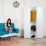 thumbnail of Relaxdays Regalsystem Kleiderschrank mit 11 Fächern, Garderobe mit 2 Kleiderstangen, DIY Kunststoff Steckregal, weiß